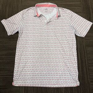 Puma Flamingo White and Pink Polo Shirt Preppy Collared Golf